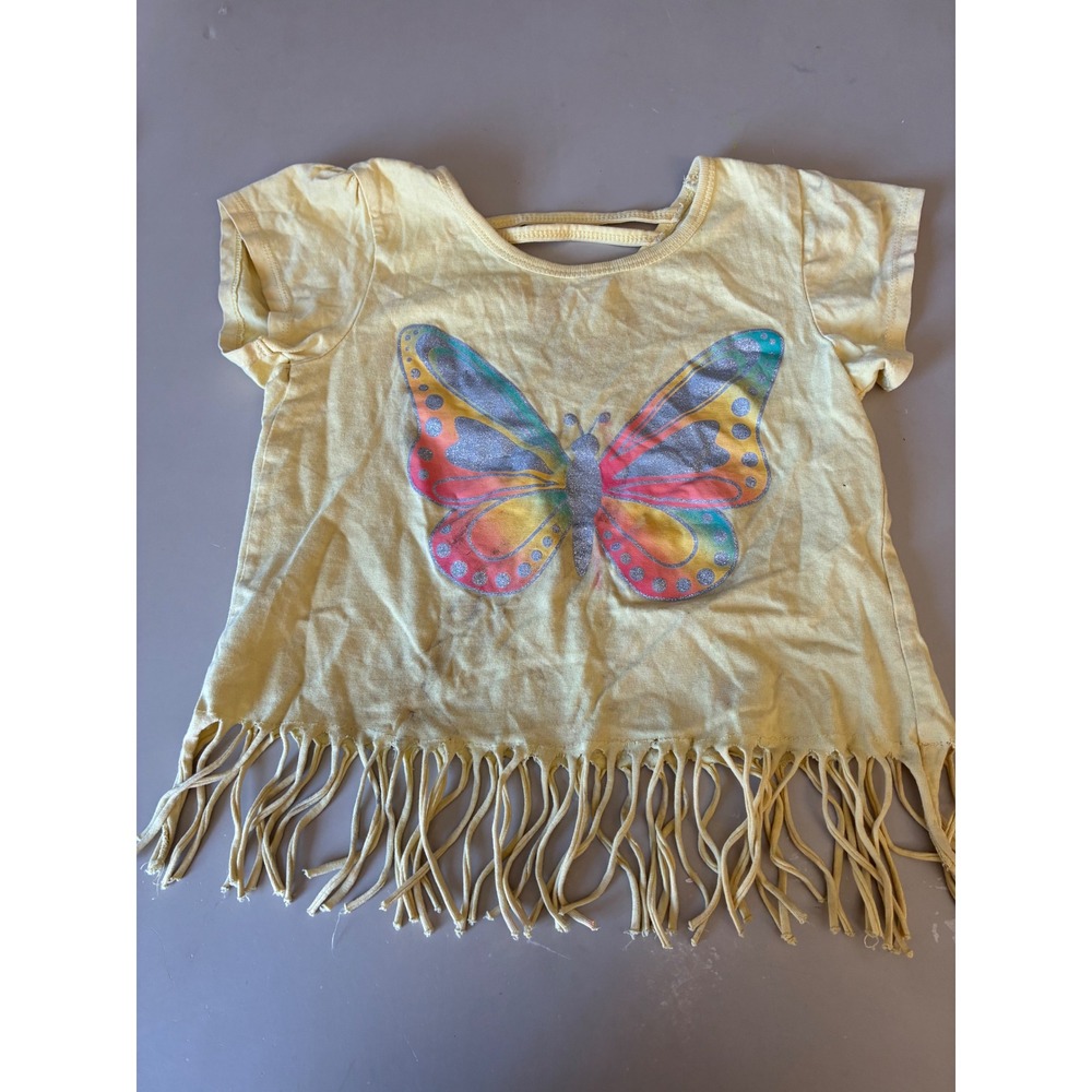 Real Love Girls Yellow Butterfly Graphic Fringe Tee Shirt Size 6X